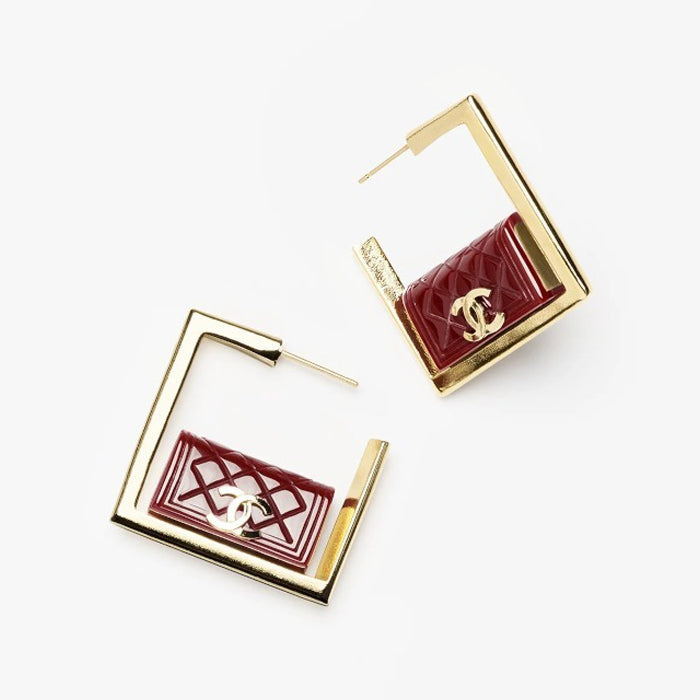 18K Chanel Red Bag Hoop Earrings