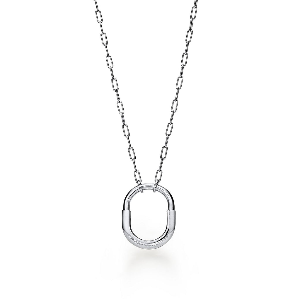 18K Tiffany & Co. Lock Pendant Pave Diamonds Necklace