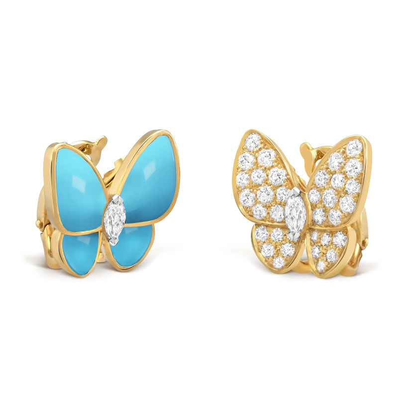 18K Van Cleef & Arpels Two Butterfly Turquoise Earrings