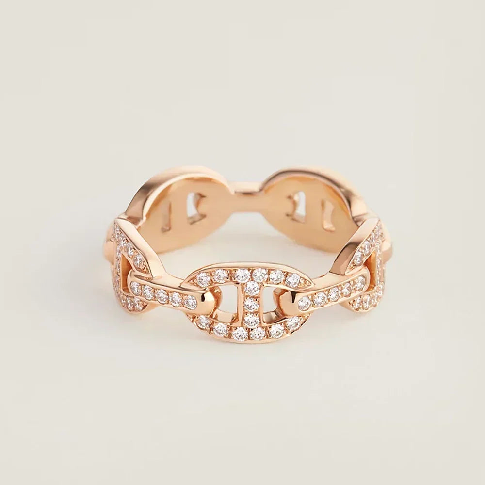 18K Chaine D'Ancre Enchainee Diamond Hermès Ring