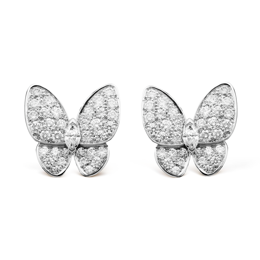 18K Van Cleef & Arpels Two Butterfly Diamonds Earrings