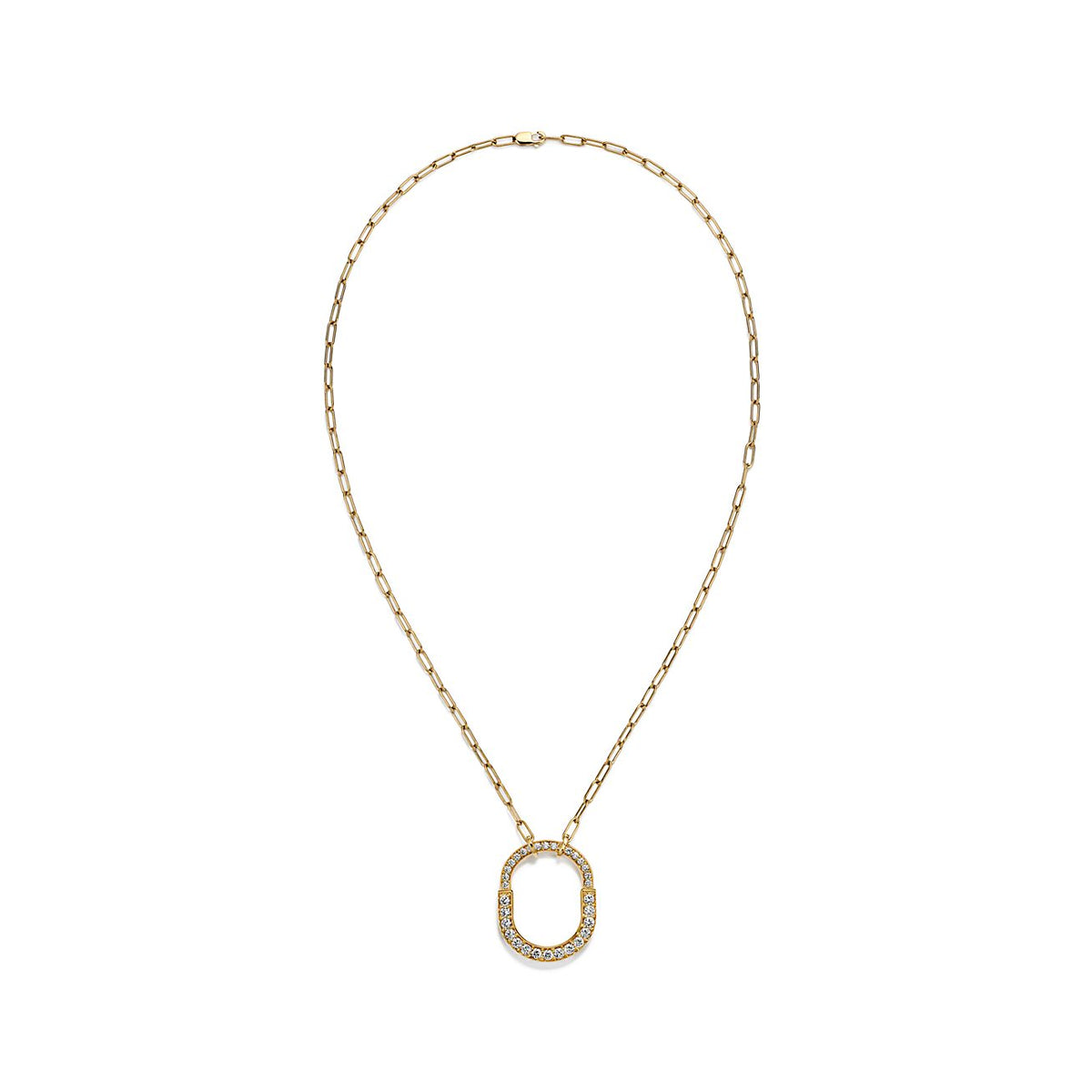 18K Tiffany & Co. Lock Pendant Pave Diamonds Necklace