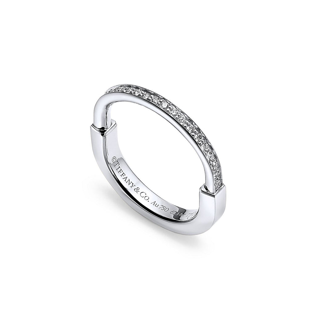 18K Tiffany & Co. Lock Diamonds White Gold Ring
