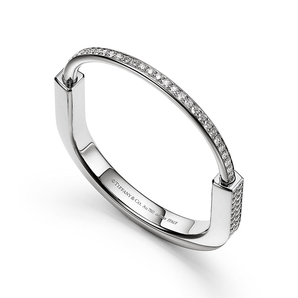 18K Tiffany & Co. Lock Bangle Full Pave Diamonds Bracelet