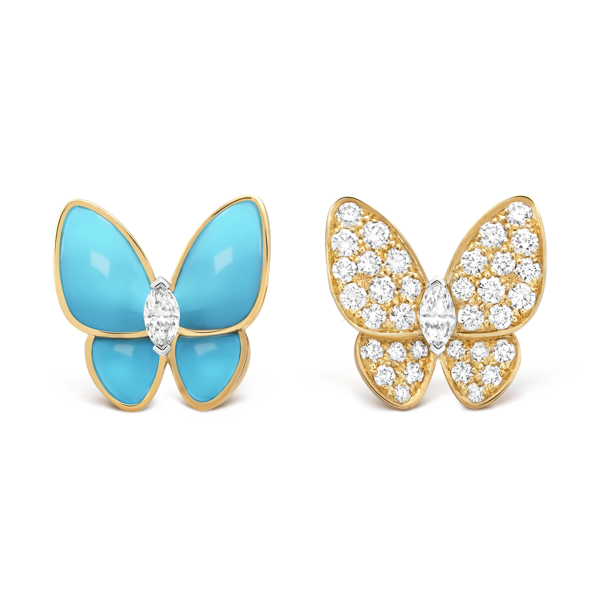 18K Van Cleef & Arpels Two Butterfly Turquoise Earrings