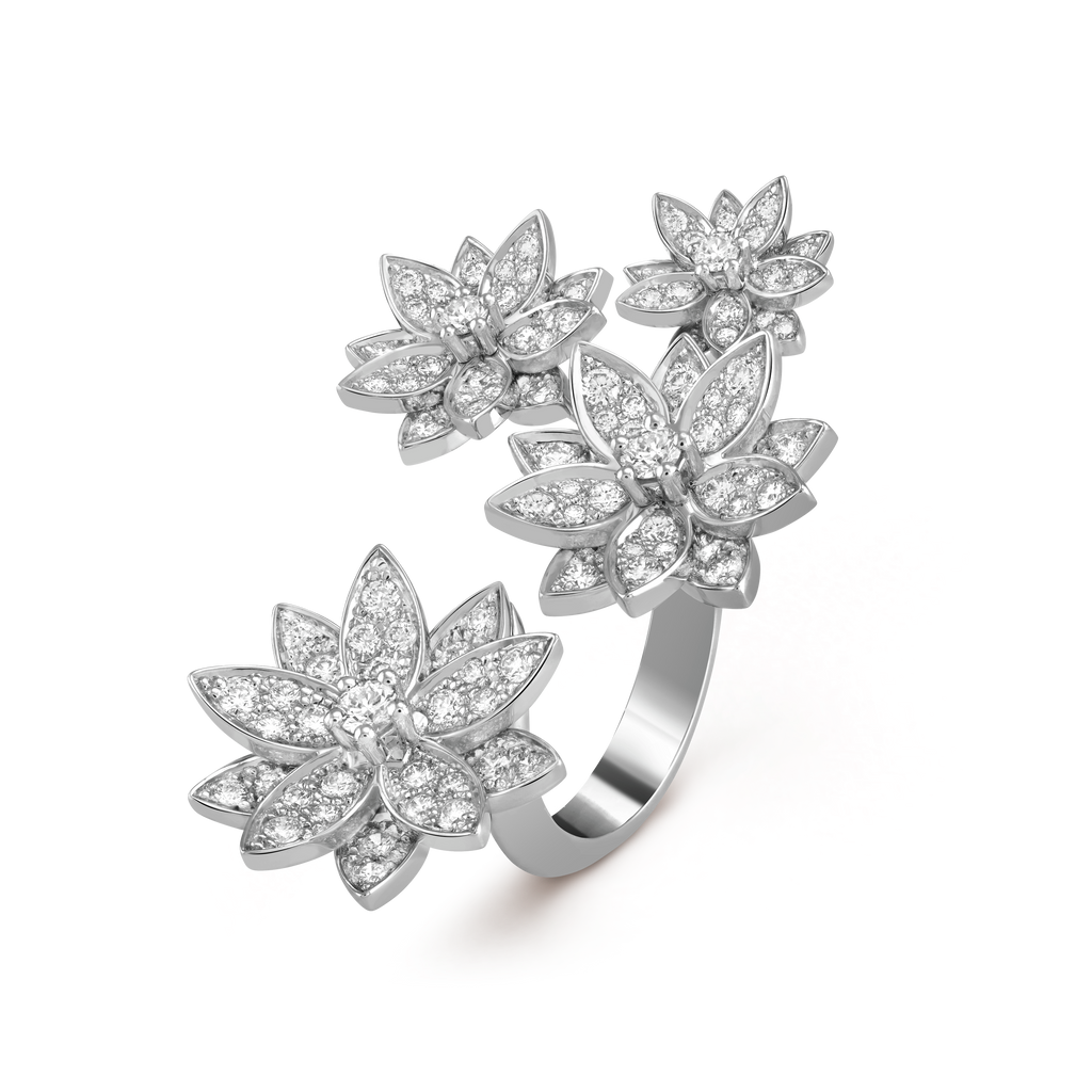 18K Van Cleef & Arpels Lotus Between the Finger 4 Flowers Ring