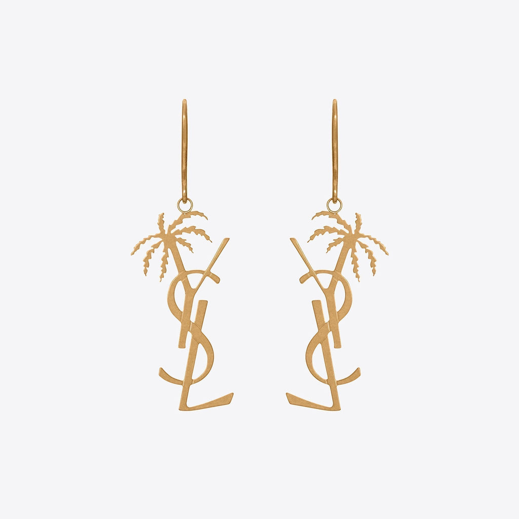 18K Saint Laurent YSL Monogram Palmier Statement Earrings