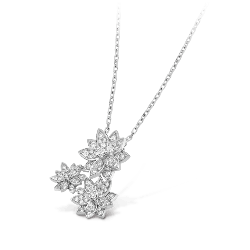 18K Van Cleef & Arpels Three Flowers Lotus Necklace