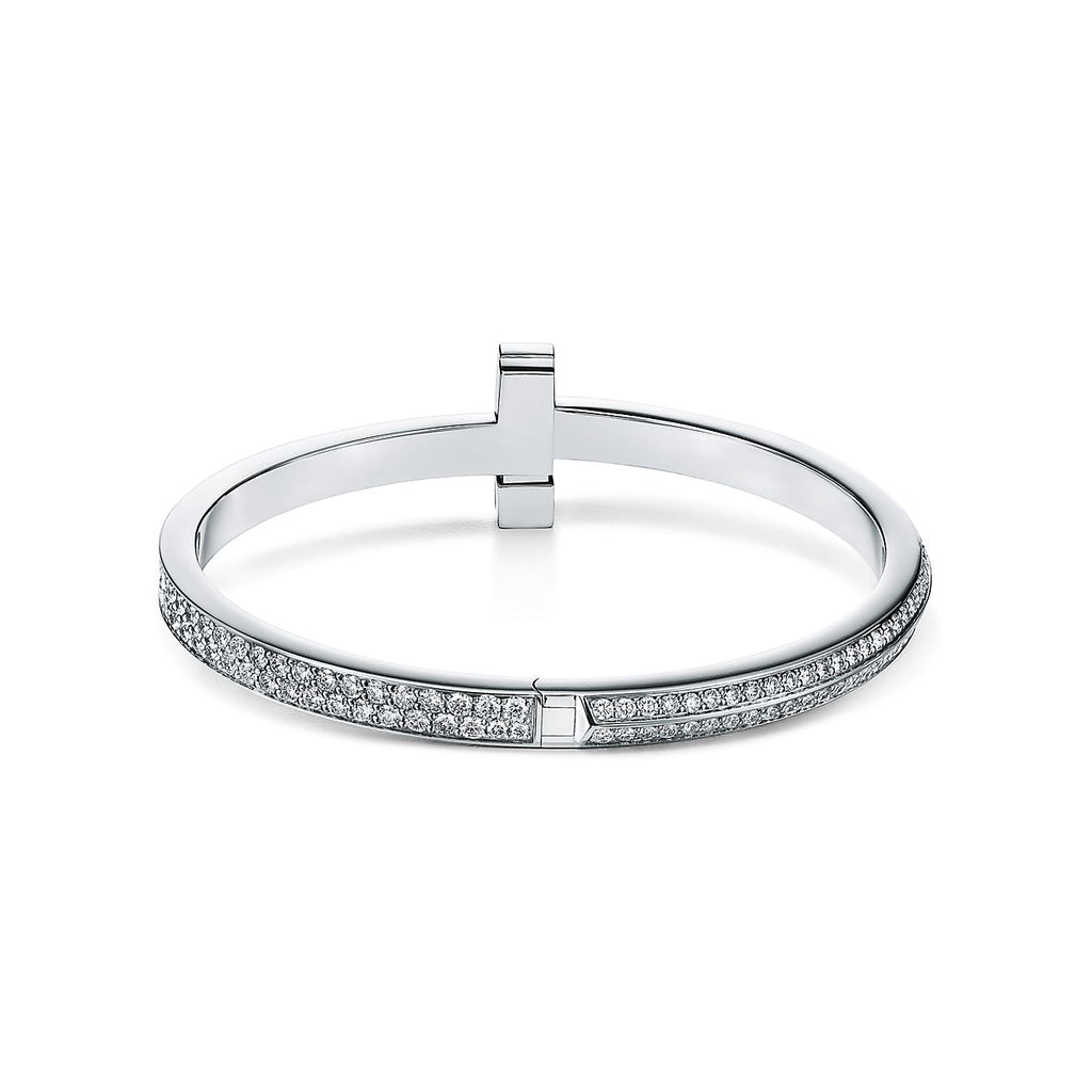 18K Tiffany & Co. T1 Wide Diamond Hinged Bangle Bracelet