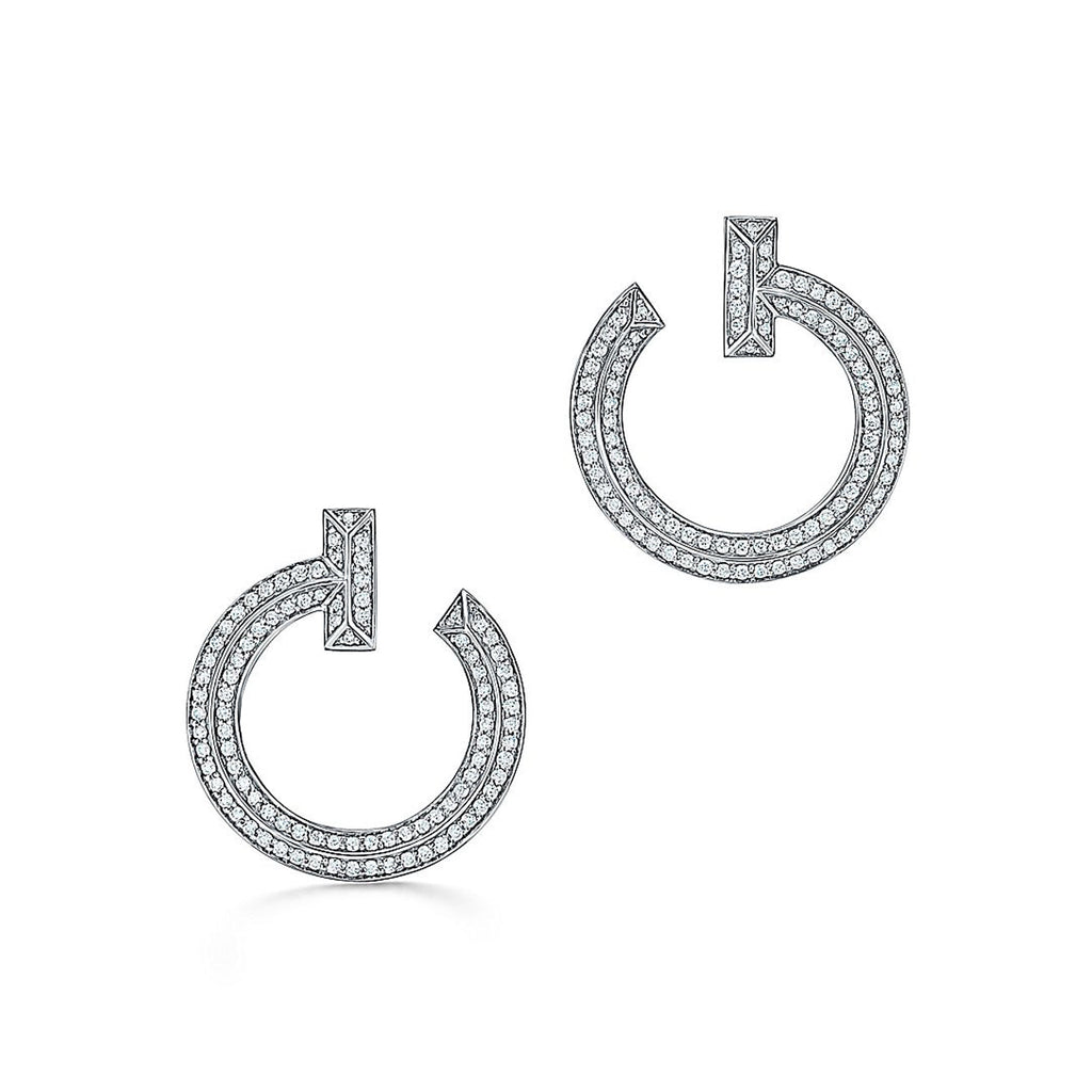 18K Tiffany & Co. T1 Open Hoop White Gold Earrings