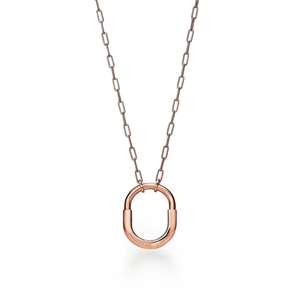 18K Tiffany & Co. Lock Pendant Pave Diamonds Necklace