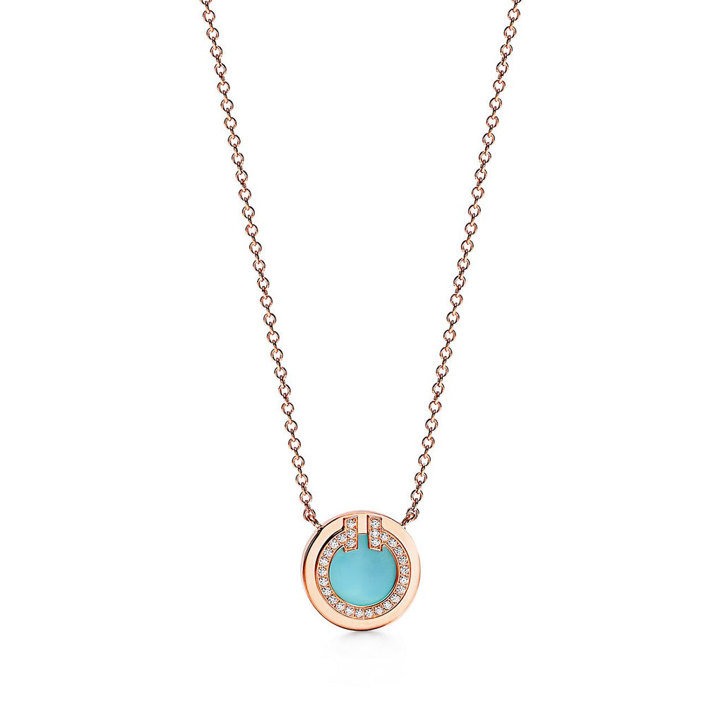 18K Tiffany & Co. Diamond & Turquoise Circle Pendant Necklace