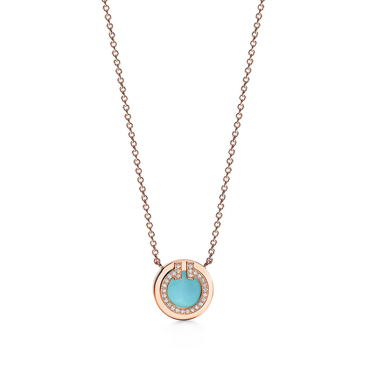 18K Tiffany & Co. Diamond & Turquoise Circle Pendant Necklace
