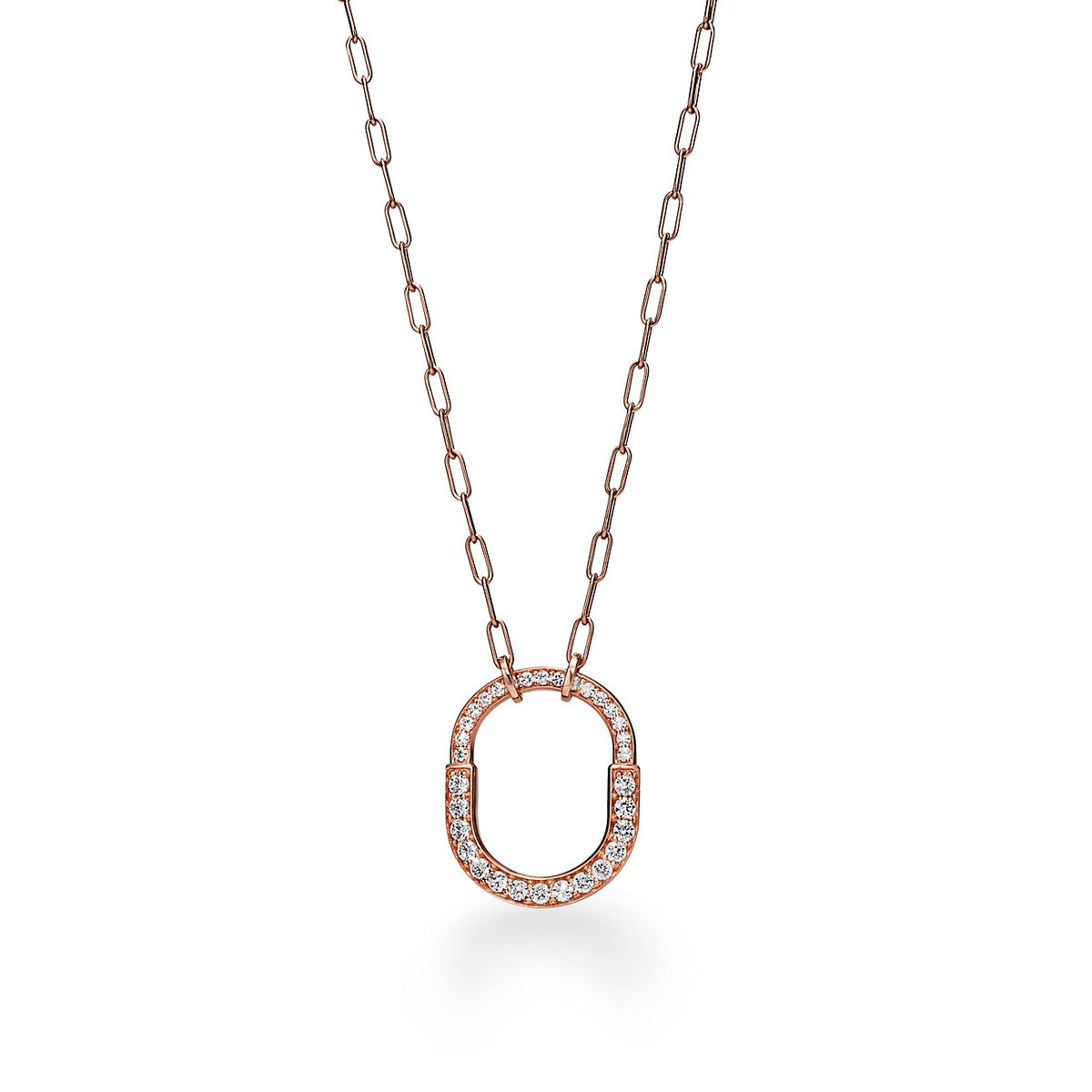 18K Tiffany & Co. Lock Pendant Pave Diamonds Necklace