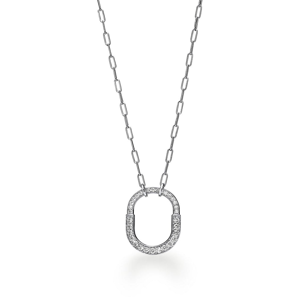 18K Tiffany & Co. Lock Pendant Pave Diamonds Necklace