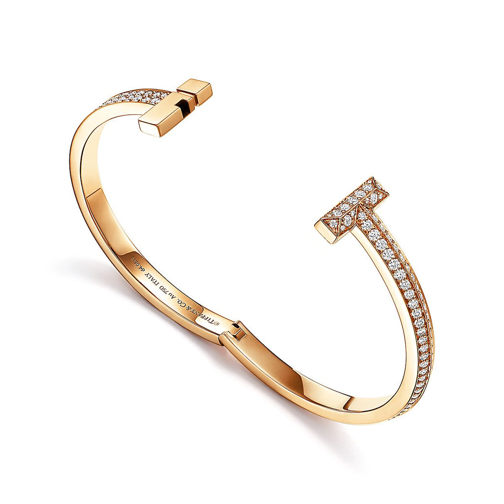 18K Tiffany & Co. T1 Wide Diamond Hinged Bangle Bracelet