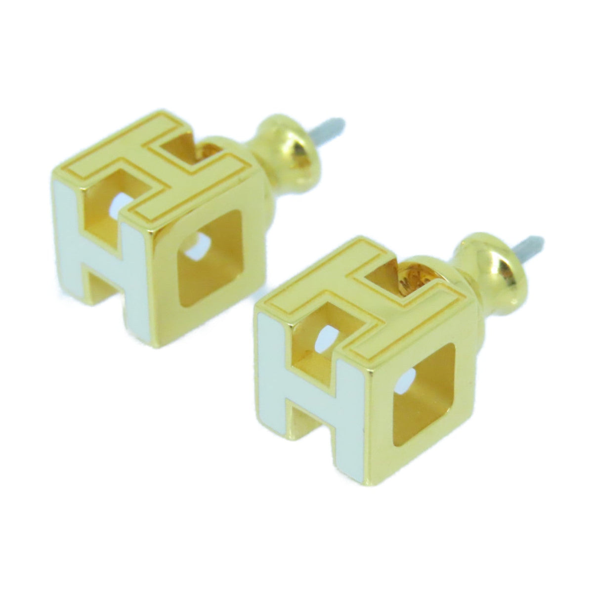 18K Cage D'H White Hermès Earrings