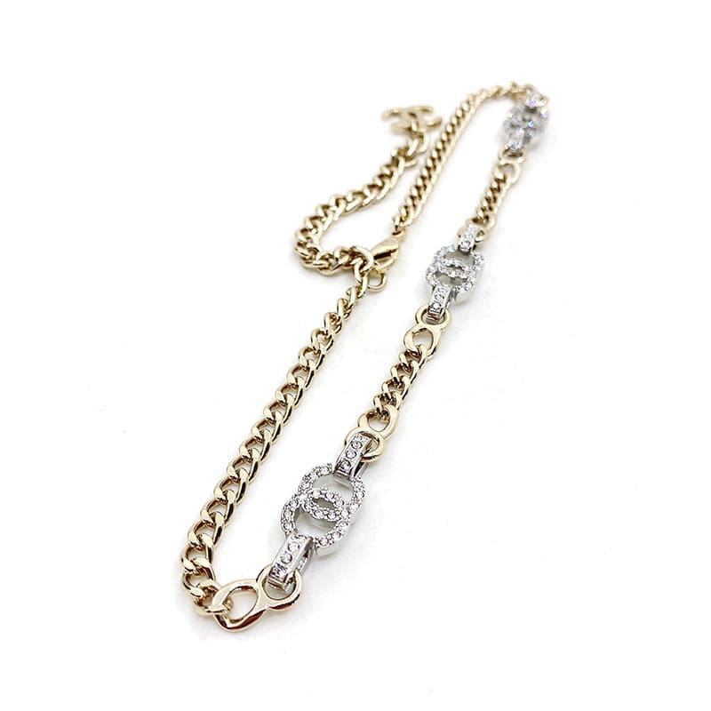 18K Crystal Chanel Chain Links Choker Necklace