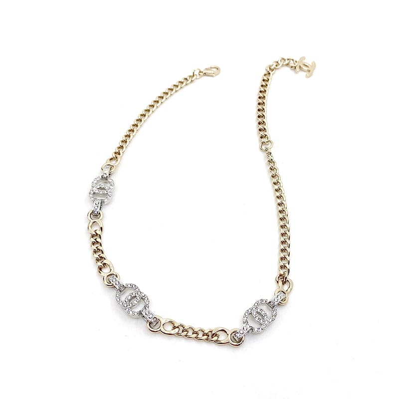 18K Crystal Chanel Chain Links Choker Necklace