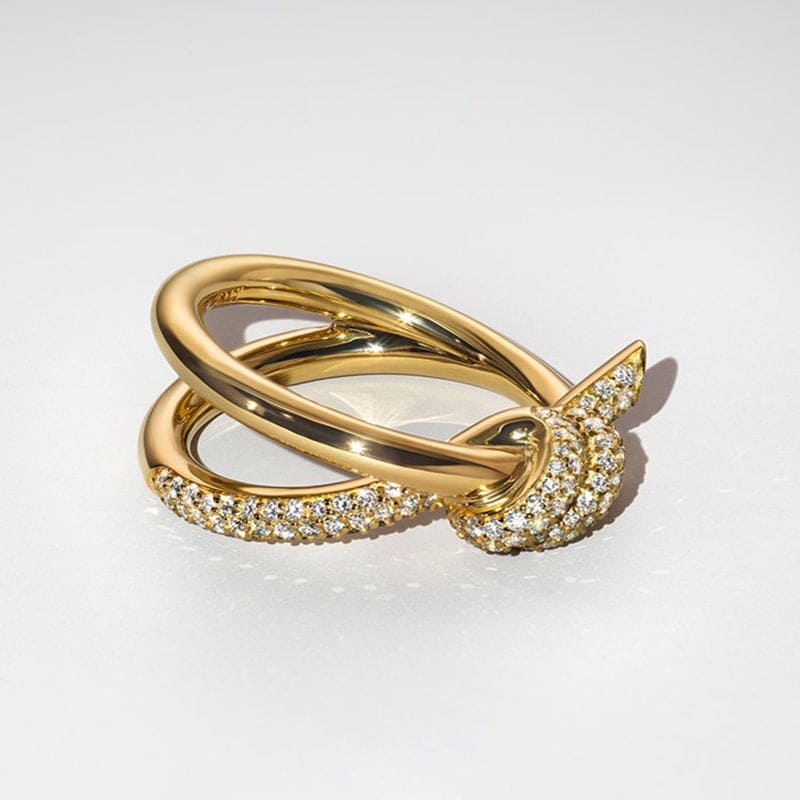 18K Yellow Gold Tiffany & Co. Knot Double Row Diamonds Ring