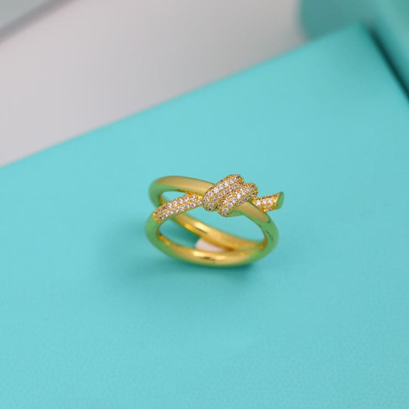 18K Yellow Gold Tiffany & Co. Knot Double Row Diamonds Ring