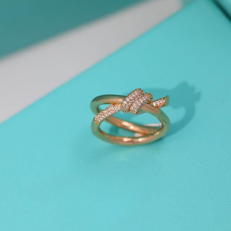 18K Rose Gold Tiffany & Co. Knot Double Row Diamonds Ring
