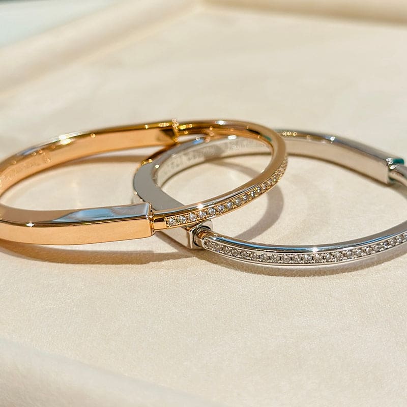 18K Tiffany & Co. Lock Bangle Half Pave Diamonds Bracelet