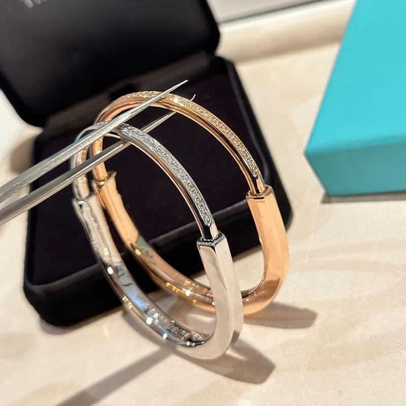 18K Tiffany & Co. Lock Bangle Half Pave Diamonds Bracelet