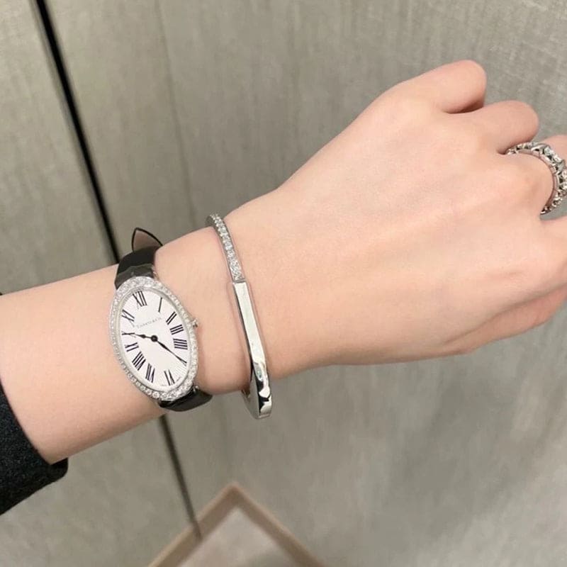 18K Tiffany & Co. Lock Bangle Half Pave Diamonds Bracelet