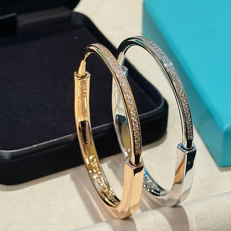 18K Tiffany & Co. Lock Bangle Half Pave Diamonds Bracelet