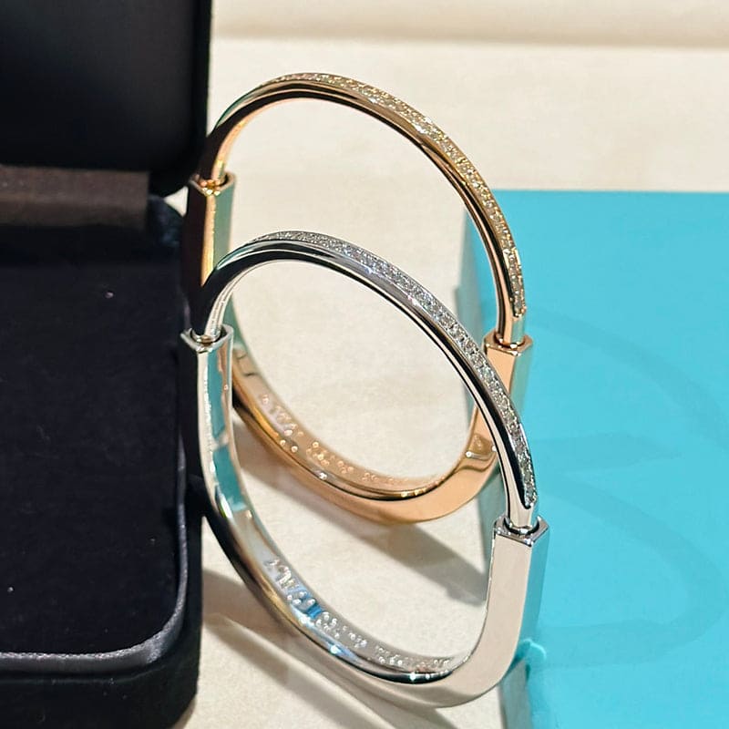 18K Tiffany & Co. Lock Bangle Half Pave Diamonds Bracelet