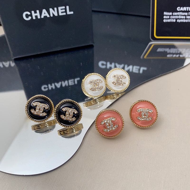 18K Chanel Pearl Crystal Stud Earrings