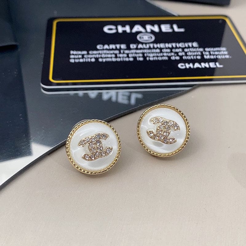 18K Chanel Pearl Crystal Stud Earrings