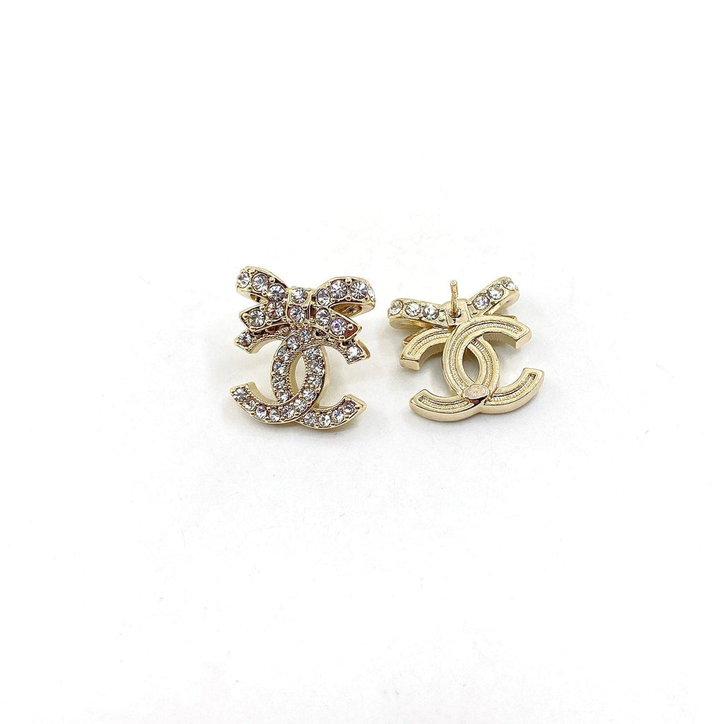 18K Chanel Strass Bow Stud Earrings