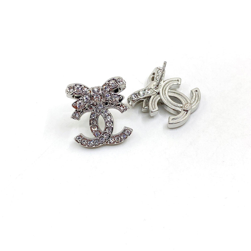 18K Chanel Strass Bow Stud Earrings