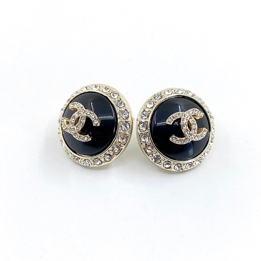 18K Chanel Black Crystal Earrings