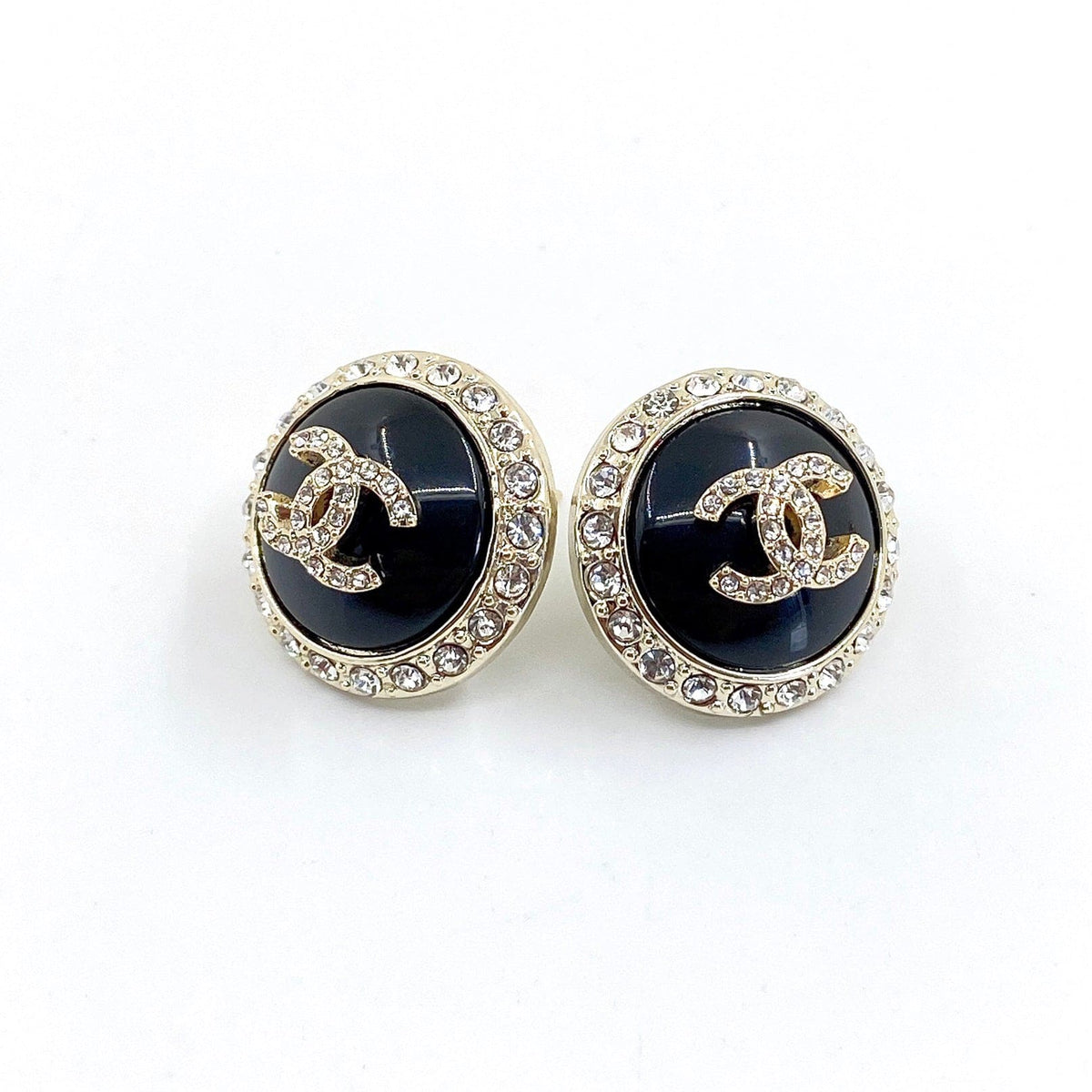 18K Chanel Black Crystal Earrings