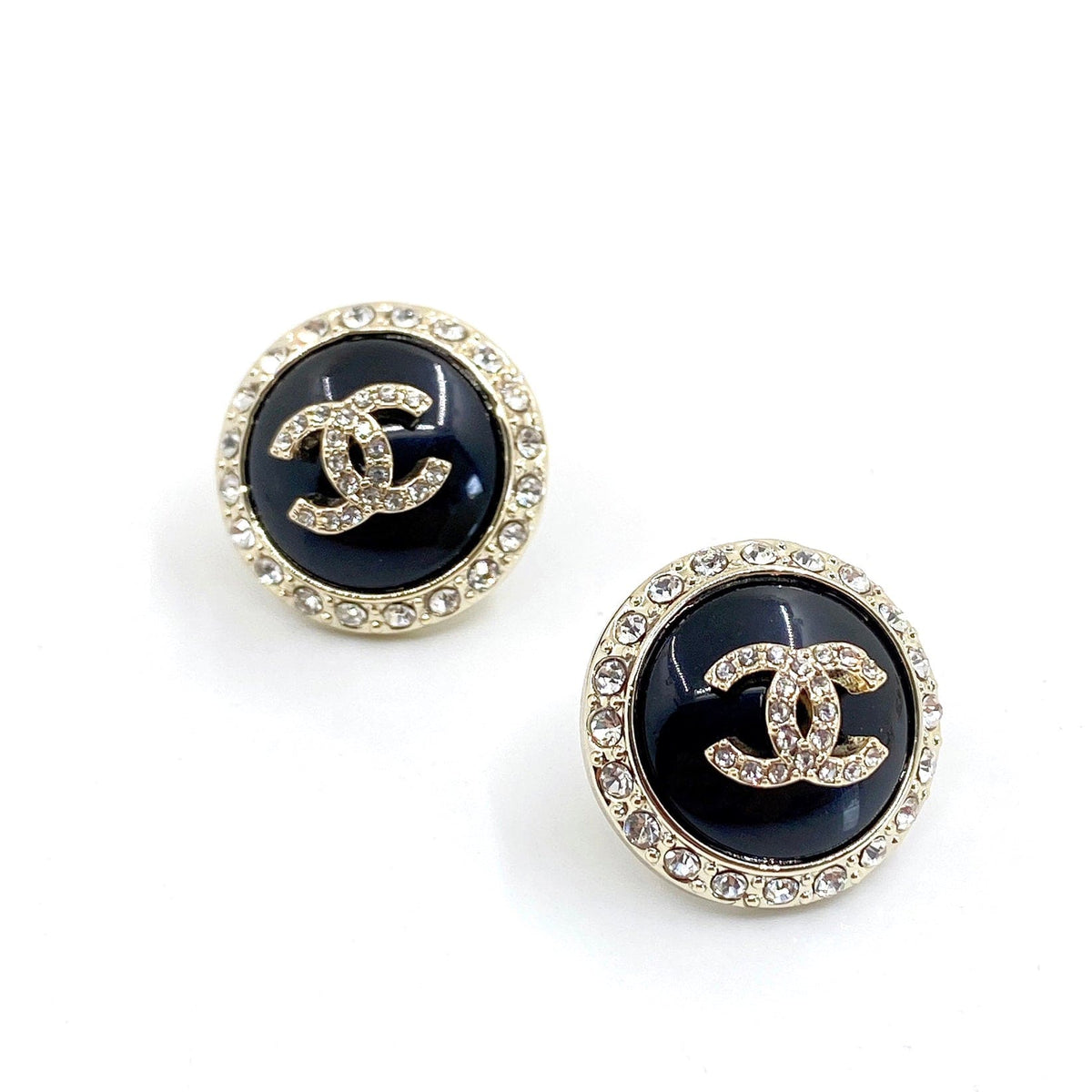 18K Chanel Black Crystal Earrings