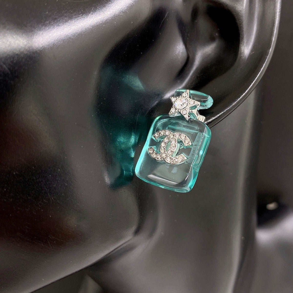 18K Chanel Perfume Blue Bottle Earrings