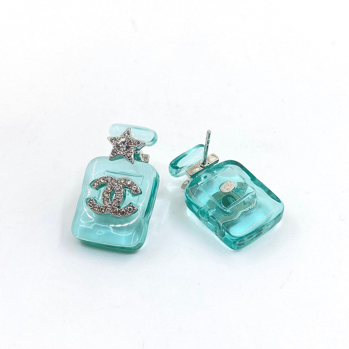 18K Chanel Perfume Blue Bottle Earrings