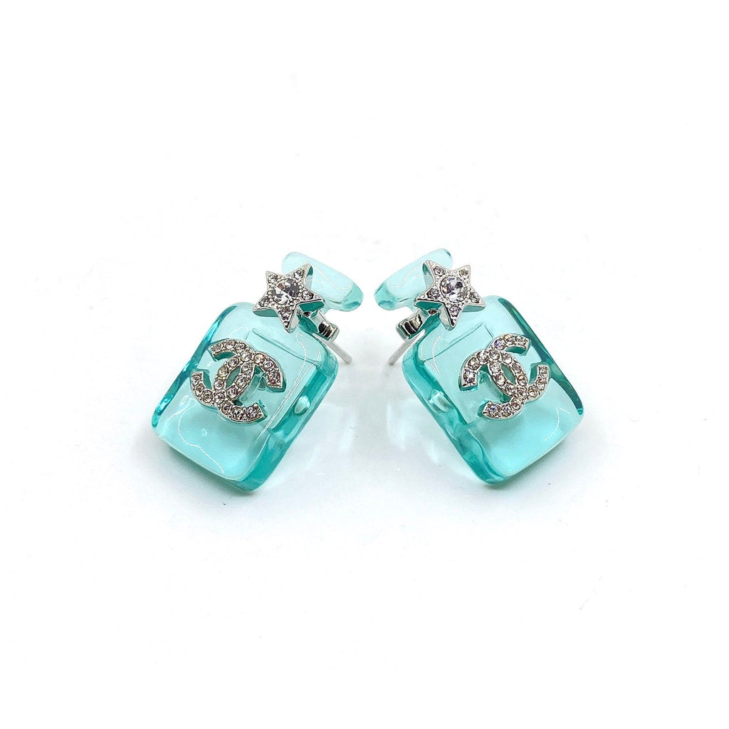 18K Chanel Perfume Blue Bottle Earrings
