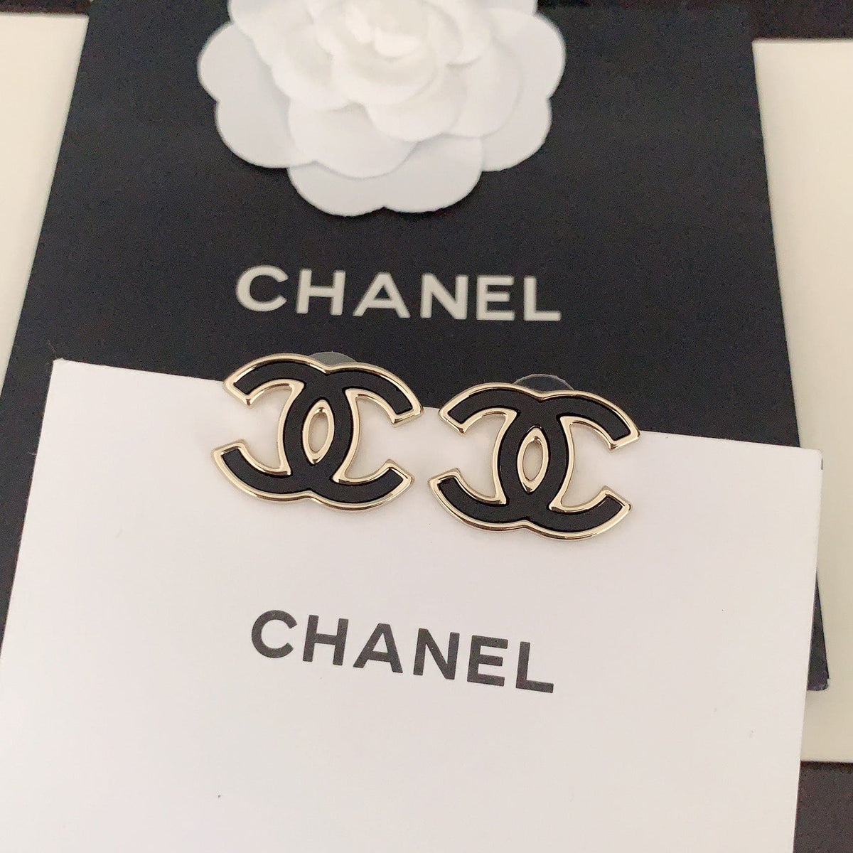 18K Chanel Black Earrings
