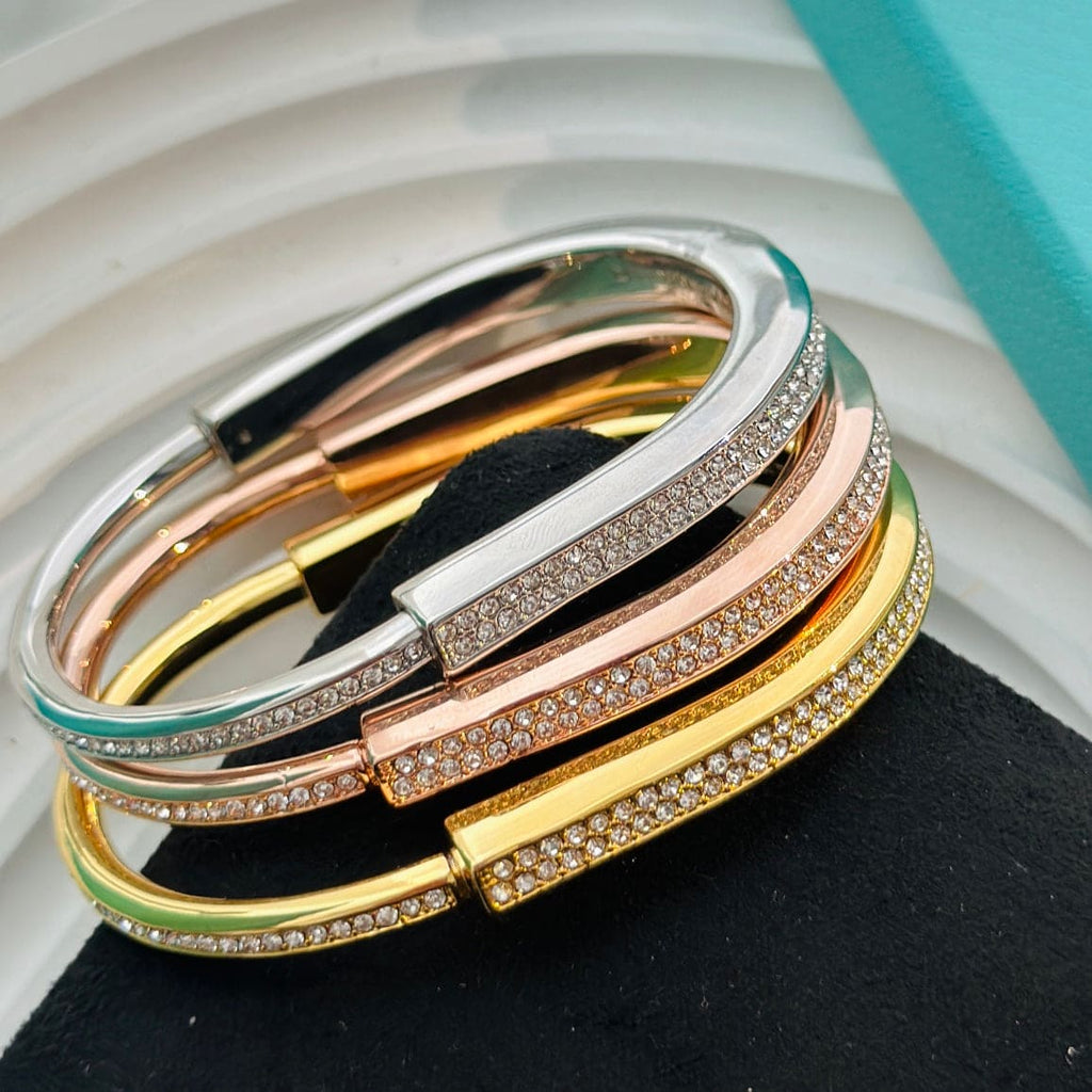 18K Tiffany & Co. Lock Bangle Full Pave Diamonds Bracelet