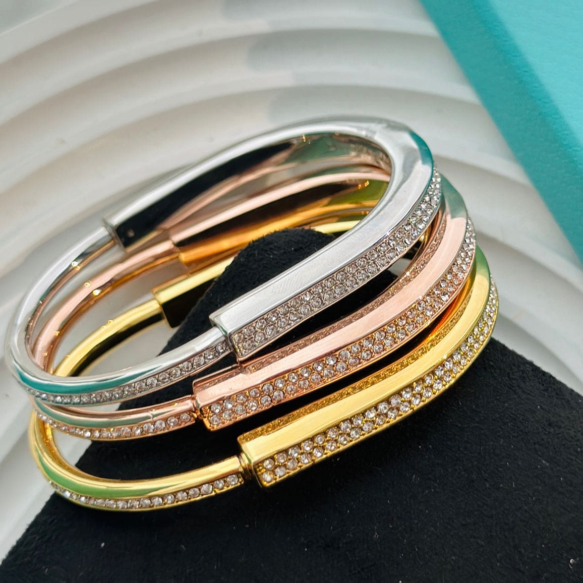 18K Tiffany & Co. Lock Bangle Full Pave Diamonds Bracelet