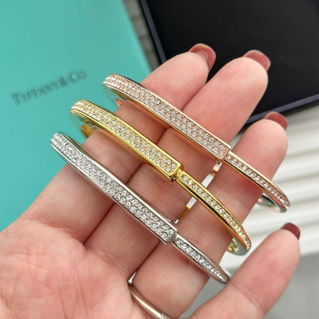 18K Tiffany & Co. Lock Bangle Full Pave Diamonds Bracelet