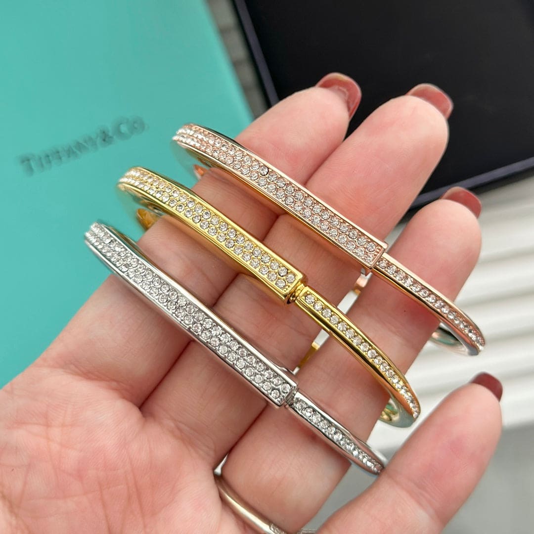 18K Tiffany & Co. Lock Bangle Full Pave Diamonds Bracelet