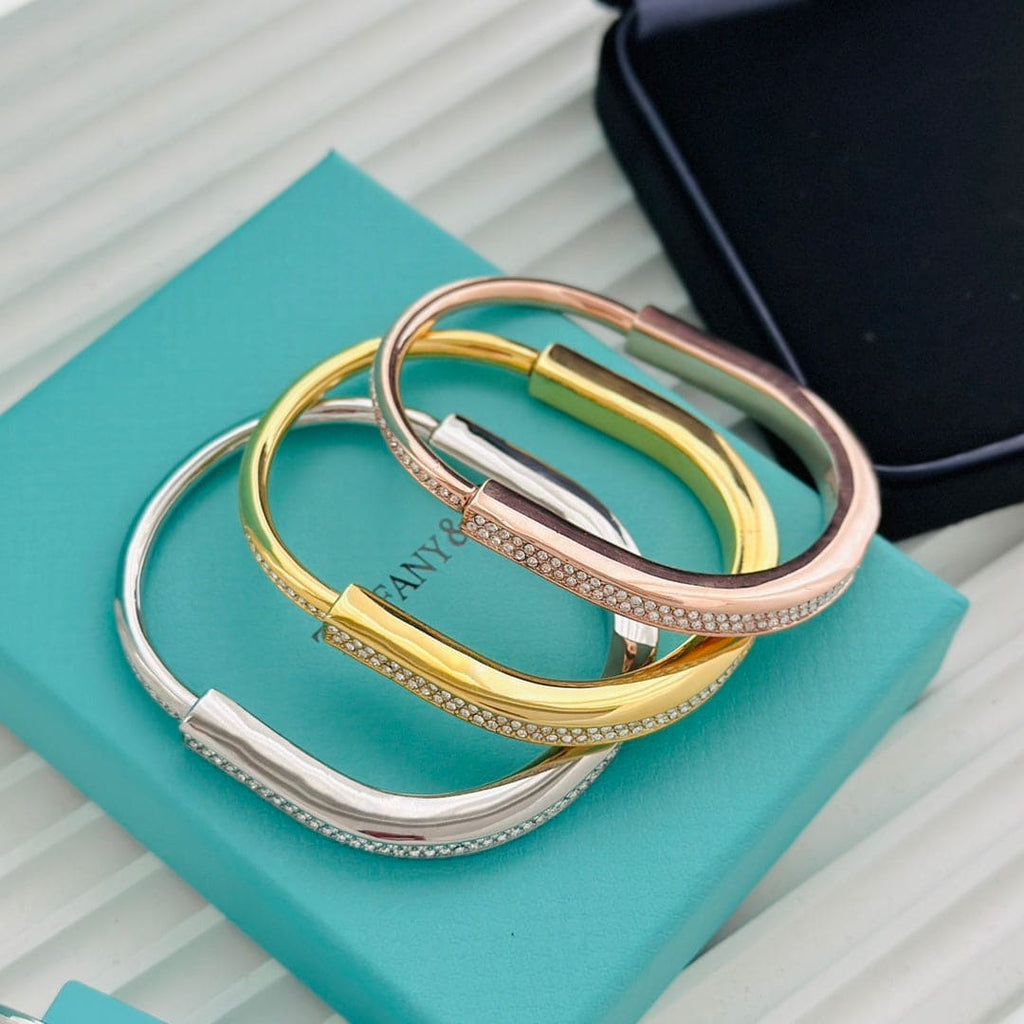 18K Tiffany & Co. Lock Bangle Full Pave Diamonds Bracelet