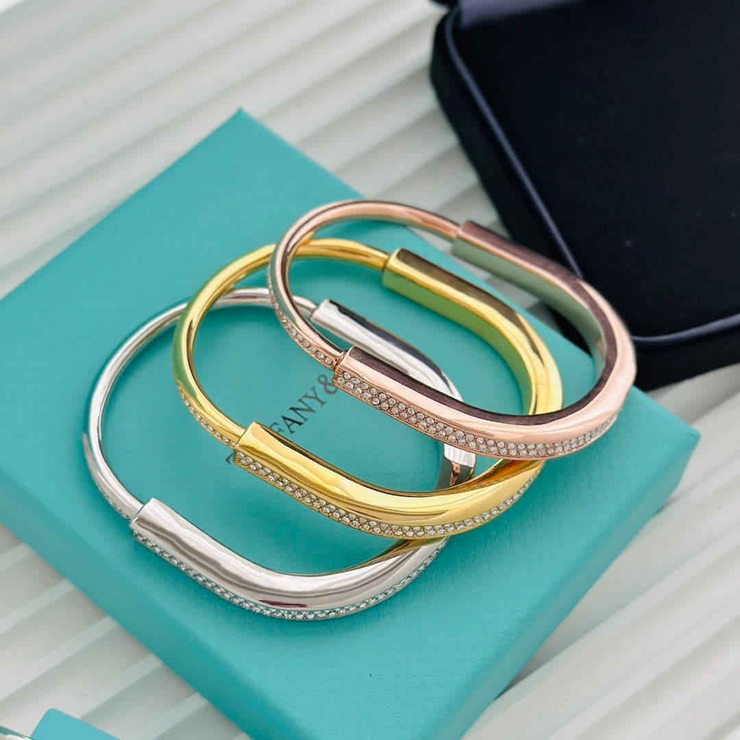 18K Tiffany & Co. Lock Bangle Full Pave Diamonds Bracelet