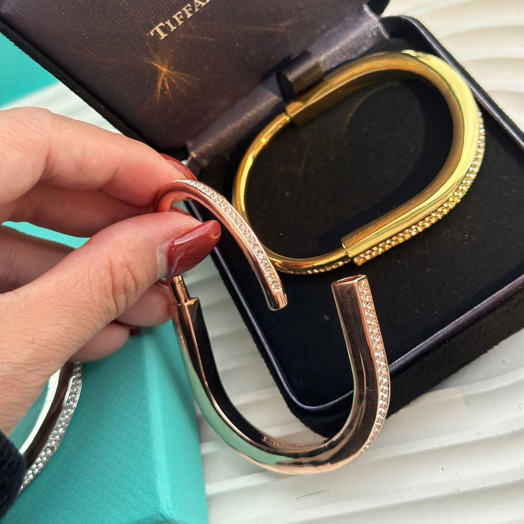 18K Tiffany & Co. Lock Bangle Full Pave Diamonds Bracelet