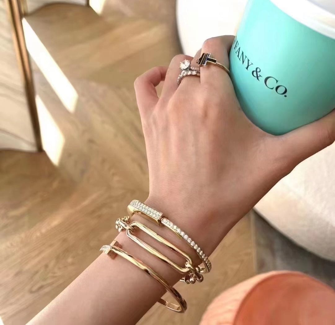 18K Tiffany & Co. Lock Bangle Full Pave Diamonds Bracelet